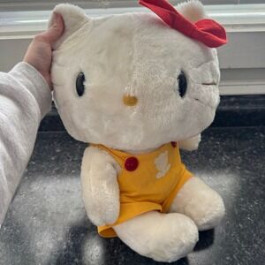 1983 Vintage Sanrio Hello Kitty Medium Sized Plush Figure Flower Overalls